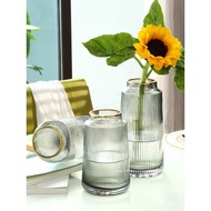 Nordic Simple Light Luxury Gold-Painted Glass Vase Water Cultivation Transparent Vase Dried Flowers Living Room Decorati