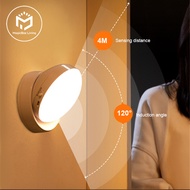 โคมไฟติดผนัง LED เซ็นเซอร์เคลื่อนไหวกลางคืนไฟ PIR แบบหมุนได้360แบบชาร์จไฟได้อัตโนมัติ/เปิด/ปิดใต้ตู้ไฟตู้เสื้อผ้าแบบไร้สาย lampu tidur