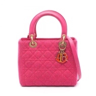 【二手】迪奧 Lady Dior 手提包，玫紅色面料，Lady Dior 兩用托特包，中號，女士，二手 B