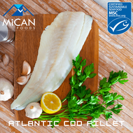 MiCAN FOODS Atlantic Cod Fish Fillet [ Norway Skin On 2 pcs individual vacuum pack +/- 900 g Norwegi