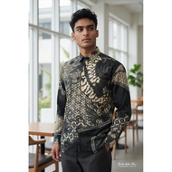 KEMEJA Cream black long sleeve batik shirt SKU 012 OK