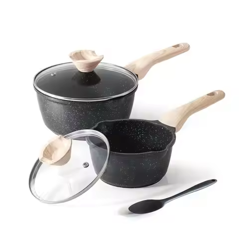 Sauce Pan Set with Lid, 1.5Qt amp 2.5 Qt Nonstick Cooking Pots with Pour Spout, Easy to Clean, Small
