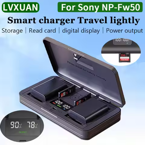 LVXUAN NP-FW50 Battery Dual Charger, with SD Card Reading for Sony ZV-E10,Alpha a6500,a6300, a6000,a