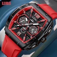 LIGE Fashion Luxury Mens Watches Waterproof Sports Watch Silicone Strap Chronograph Quartz Wristwatch