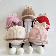 Cute Wool Hat for Girls 48cm Cute Bow Knit Hat to Keep Ears Warm in Winter for Children 1-3 Years Ol