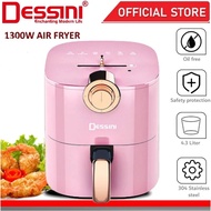 DESSINI ITALY Electric Air Fryer Timer Oven Cooker Non-Stick Fry Roast Grill Bake Machine (4.3L) (Pink)