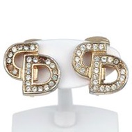 二手 Dior CD 標誌耳環，鍍金鑲有水鑽，約 5 克，女士款。