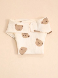 卡通熊圖案紗布尿布，可重覆使用的新生兒、嬰兒和幼兒尿布