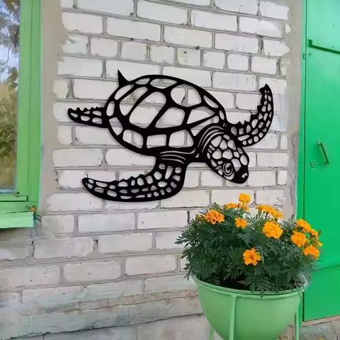1pc Metal Sea Turtle Wall Art Decor, Beach Wall Decor, Exquisite Black Sea Turtle Beach Theme Wall A