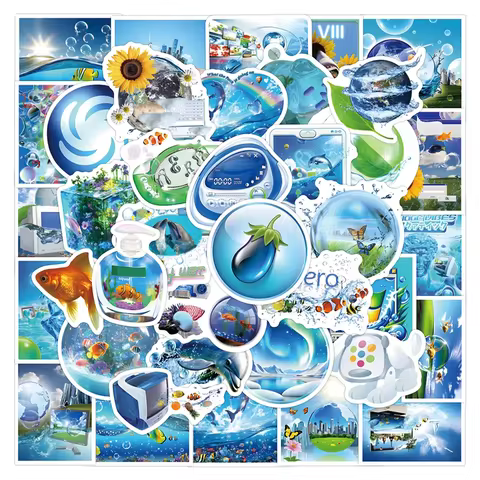 10/30/55pcs Frutiger Aero Blue Stickers Aesthetics Funny Decals Decoration DIY Skateboard Phone Note