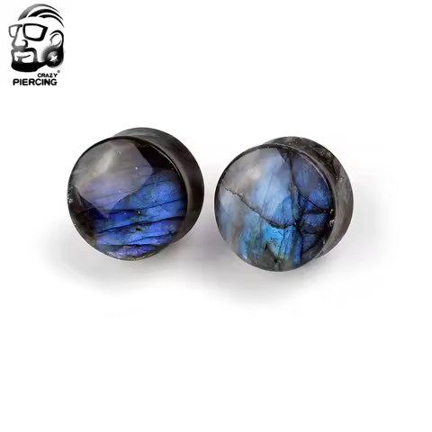 Organic Labradorite Stone Ear Plugs Tunnels Flesh Double Flare Ear Gauge Expander Round Piercing Ore