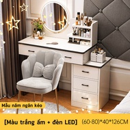 KMR Bàn trang điểm phong cách Bắc Âu hiện đại có đèn LED và ngăn kéo - thiết kế đơn giản và tiện dụn