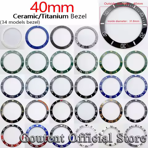 Goutent 40mm*31.8mm Slope Ceramic/Titanium Watch Bezel Insert Ring Watch Bezels Black Red Blue Fit M