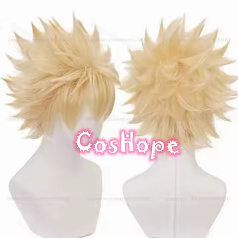 MHA Bakugou Katsuki Cosplay Wig Men Short Fluffy Light Golden Wig Cosplay Anime Cosplay Wigs Heat Re