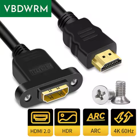 HDMI Extension Cable Panel Mount 4K 60Hz HDMI 2.0 Male to female Extension cord supports HDR ARC CEC