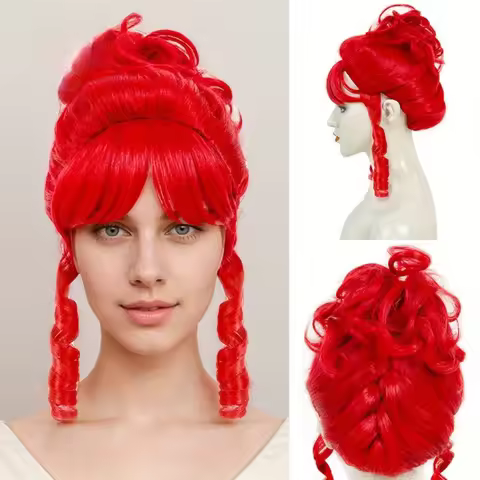 Red double helix curly hair wig, retro style red high hat synthetic wig, suitable for daily use and 