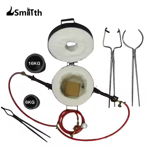 LSMIITTH 16KG/35.27LBS Double Burners Metal Melting Furnace Kit With 2 Tongs For Metal Scrap Melt An