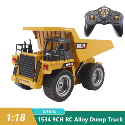 HUINA 1534 9CH RC Alloy Vehicle Forklift Heavy Tractor Remote Control Car Dump Truck Engineering Toy