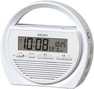 Seiko SQ764W Clock Alarm Clock, Disaster Prevention Clock, Radio Digital, Hand Crank Charging, Radio, LED Flashlight, Emergency Buzzer, Mobile Phone Charging, White