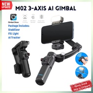 M02 3-Axis AI Gimbal Stabilizer Cell Phone Selfie Tripod with Detachable Remote for All Phones