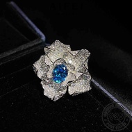 AIFEI JEWELRY Perak Sterling Women For Accessories Silver Adjustable Original Aquamarine Ring Perempuan 純銀戒指 Cincin Personality Korean Flower 925 R1893