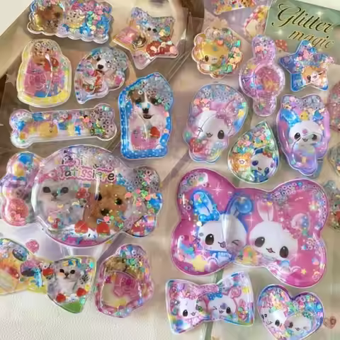 Cute Sequin Design 3D Shake Sticker Removable Kawaii Y2K Retro Sticker Personalized Design Creative 
