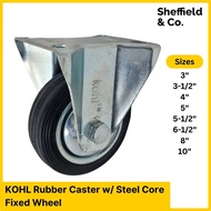 KOHL Caster Rubber Caster with Steel Core (Fixed or Wheel Only) (3" 3-1/2" 4" 5" 5-1/2" 6-1/2" 8" 10