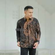 Batik Brown Snake Long Sleeve Cotton Handprint Hem Shirt for Men
