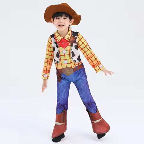 New Anime Sheriff Woody Pride Children's Cosplay Costume Jumpsuit Kids Woody Jumpsuit Hat Halloween 