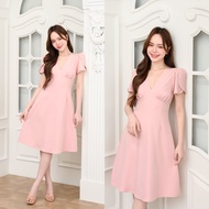 Feisty Flare Dress Pleated With Lotus Petal Sleeves: Pink