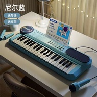 全城熱賣 - 可攜式小鋼琴多功能電子琴兒童款寶寶鋼琴玩具初學者練習早教樂器收納二合一電子琴藍色（英文版配充電套裝）