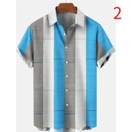 Men Short Sleeve Loose Fit Casual Polo Shirt Stripe Contrast Color Lapel Shirt Plus Size S~5XL