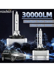 ROADSUN หลอดไฟหน้า D1S D2S D3S D4S จำนวน 2 ชิ้น, สีขาวเย็น 6,000K, ระยะส่องสว่าง 150%, หลอด HID ซีนอ