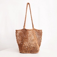 Handmade Woven Bag Hollowed Out Mesh Bag Cotton Rope Single Shoulder Handbag Beach Vacation Leisure