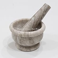 Stones And Homes Indian Brown Mortar and Pestle Set Big Bowl Marble Stone Molcajete Herbs Spices for Home and Kitchen 4 Inch Polished Robust Round Pill Crusher Herbs Spice Grinder - (10 x 7 cm)