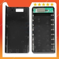 8-Piece 18650 MicroUSB Backup Battery Charger Box, Black Plastic Case, IoT Maker 90 LCD Display