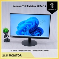 Lenovo ThinkVision S22e-19 21.5 Inch Near-Edgeless 60Hz Widescreen VA Panel Display HDMI VGA Refurbi