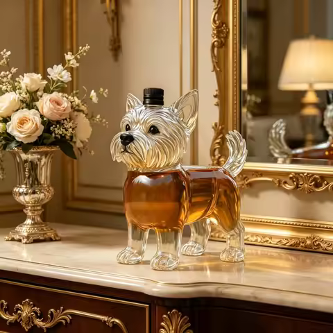 West Highland Terrier Dog Glass Whiskey Decanter, Clear Animal Shaped Liquor Bottle for Whiskey Bran