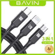 BAVIN 3in1 USB Fast Charging Cable【CB-076】Strong Braided Nylon Cable for Micro/iOS/Type-C