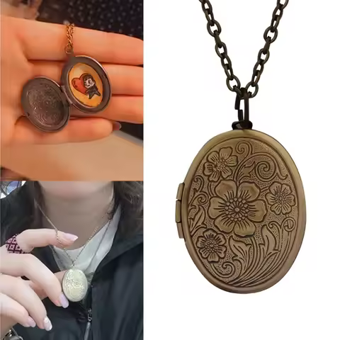Photo Locket Necklace for Women Memorial Picture Engraved Locket Pendant Necklace for Girl Jewelry B