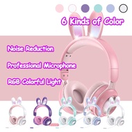 Wireless Earphones RGB Rabbit Ears Headset with Mic Cute Girls Music Bluetooth Headphones Gamer Head