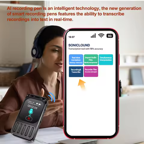Vandlion Al-Powered Voice Recorder Speech-to-Text & Summarization Blue toothMobile App control Touch