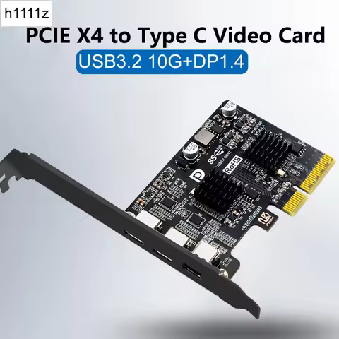 PCI Express X4 to USB 3.2 GEN2 10Gbps + DP1.4 Expansion Card Riser PCIE USB 3.2 DisplayPort 4K 60Hz 