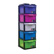 5 Tier Plastic Drawer Clothes Cabinet Multipurpose Storage Box 5 Tingkat Rak Baju Almari Pakaian Kabinet Laci Plastik