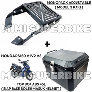 HONDA RS150 V1 V2 V3 TOP BOX ABS 45L MONORACK LIPAT ADJUSTABLE 3 KAKI 45 L RACK CARRIER ALLOY ALUMIN
