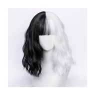 【Hush123】 GS Women Girls Helloween Wigs Half Black and White Cruella De Vil Kuila Cosplay