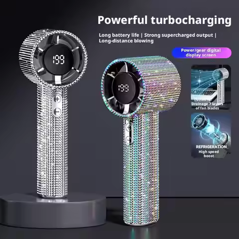 Handheld Small Fan With 199 Speed Digital Display Outdoor Portable Shining And Moving High-Speed Fan