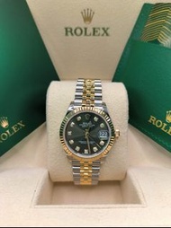 31mm 全新現貨 278273-0030 Datejust 31腕錶黃金及蠔式鋼款，搭配鑲鑽橄欖綠色錶面及紀念型（Jubilee）錶帶。