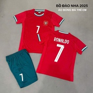 Red Portugal 2025 football kit (CHILDREN) with Ronaldo's name printed on number 7