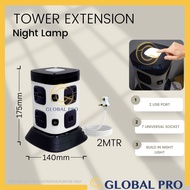 UNIVERSAL SOCKET Tower Extension USB Port Space Saving 2500W With Night Lamp Extension Plug Eletrik 